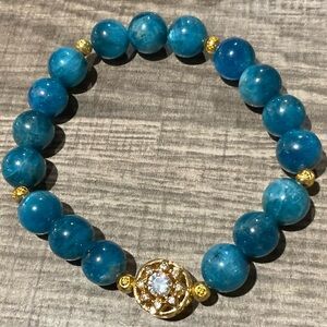 Blue Apatite Hand Crafted Crystal Bracelet with Gold Accents